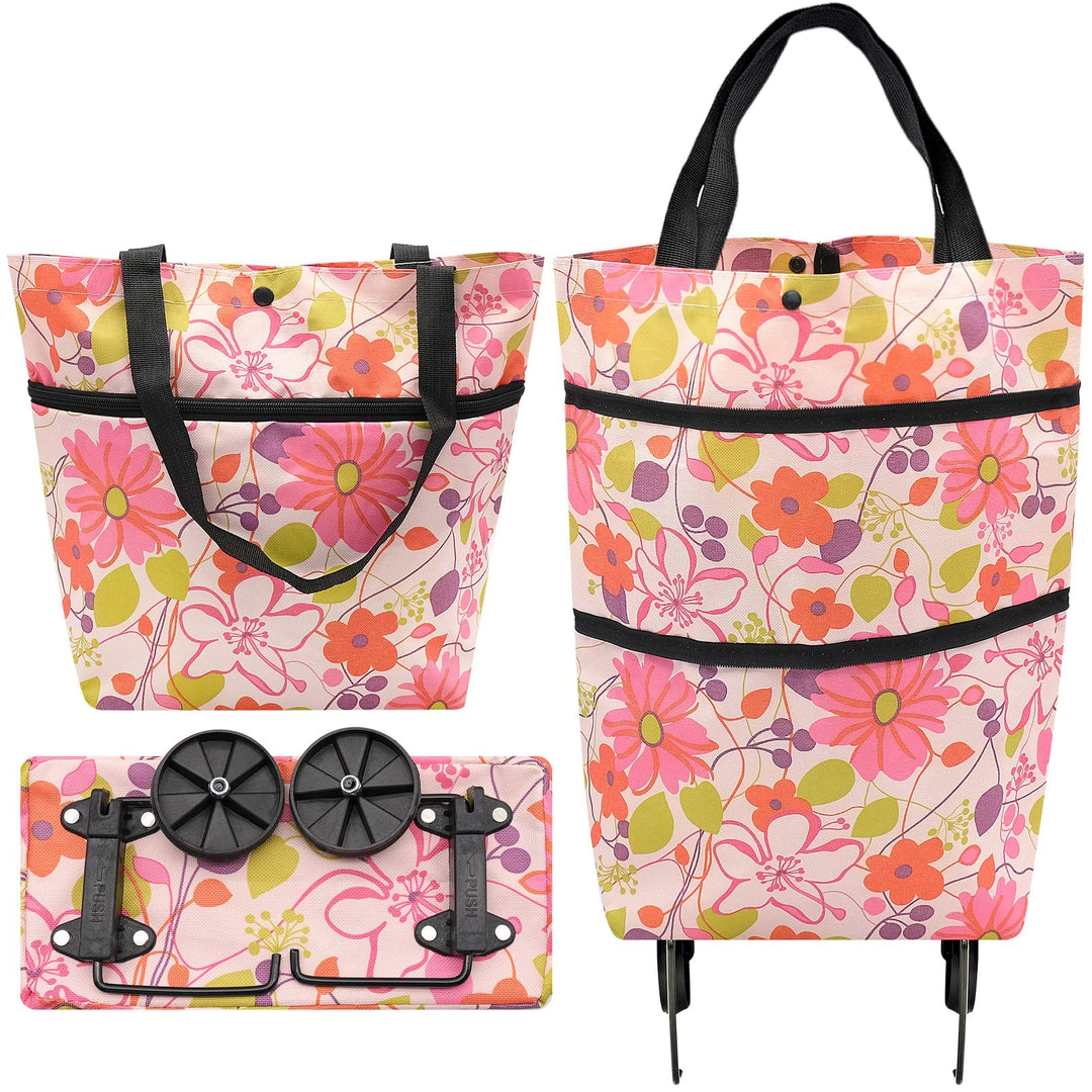 Faltbare Trolley-Taschen, Einkaufstrolley Einkaufstasche mit Rollen,2 in 1 Klappbarer Einkaufswagen