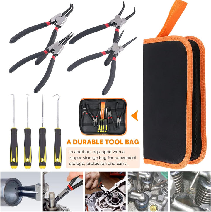 8 Stück 175mm Sprengringzangen Set Gebogene Gerade Innen Aussen Sicherungsringzange Sprengringzange
