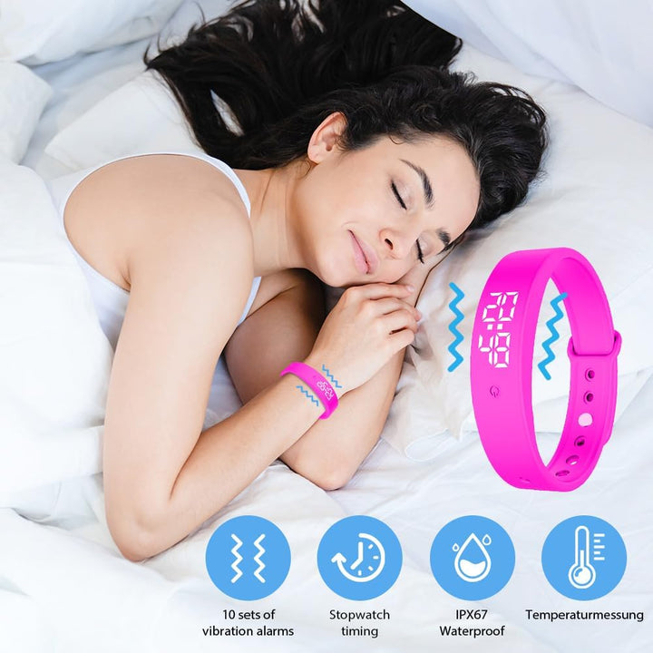 DASIAUTOEM Vibrationswecker Armband für Kinder & Erwachsene, Vibrationsalarm Erinnerung Uhr mit Time