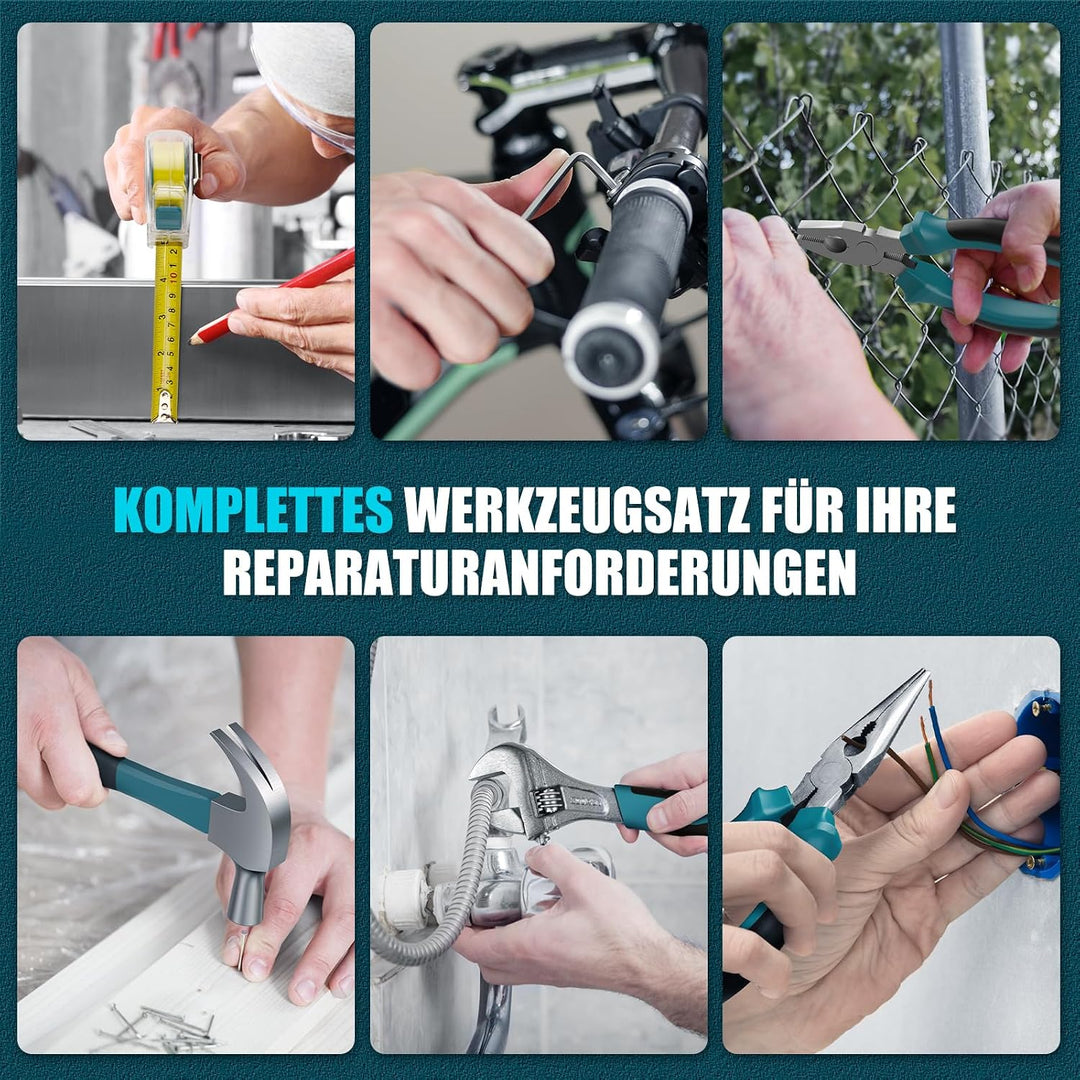 Sundpey Werkzeugkoffer Gefüllt 206tlg, 12V Akkuschrauber zum Anziehen/Lösen von Schrauben, Haushalts