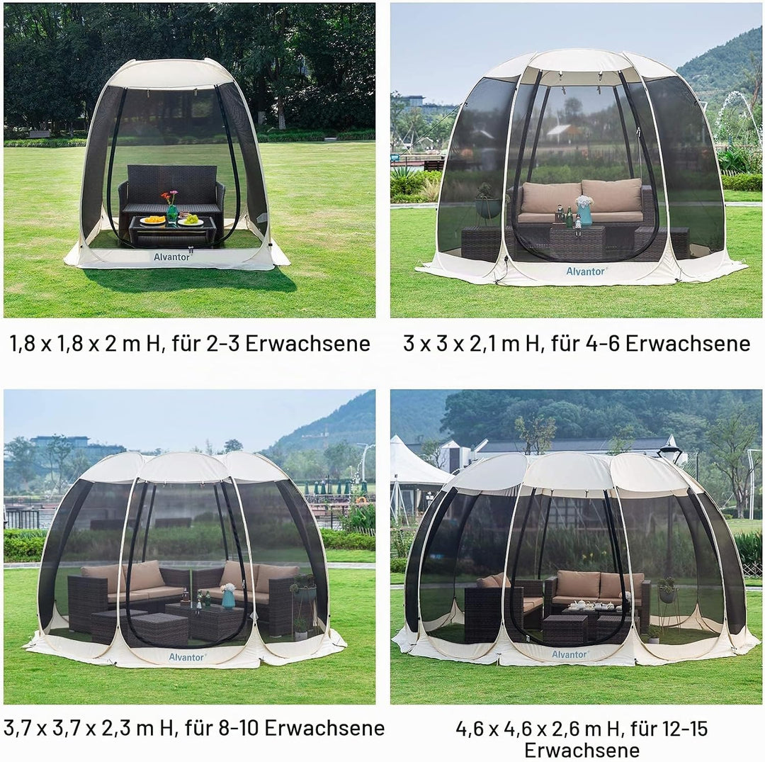 Alvantor Pavillon Screen House für 6, 10, 15 Personen, Pop-Up-Iglu-Zelt mit Moskitonetz an den Seite