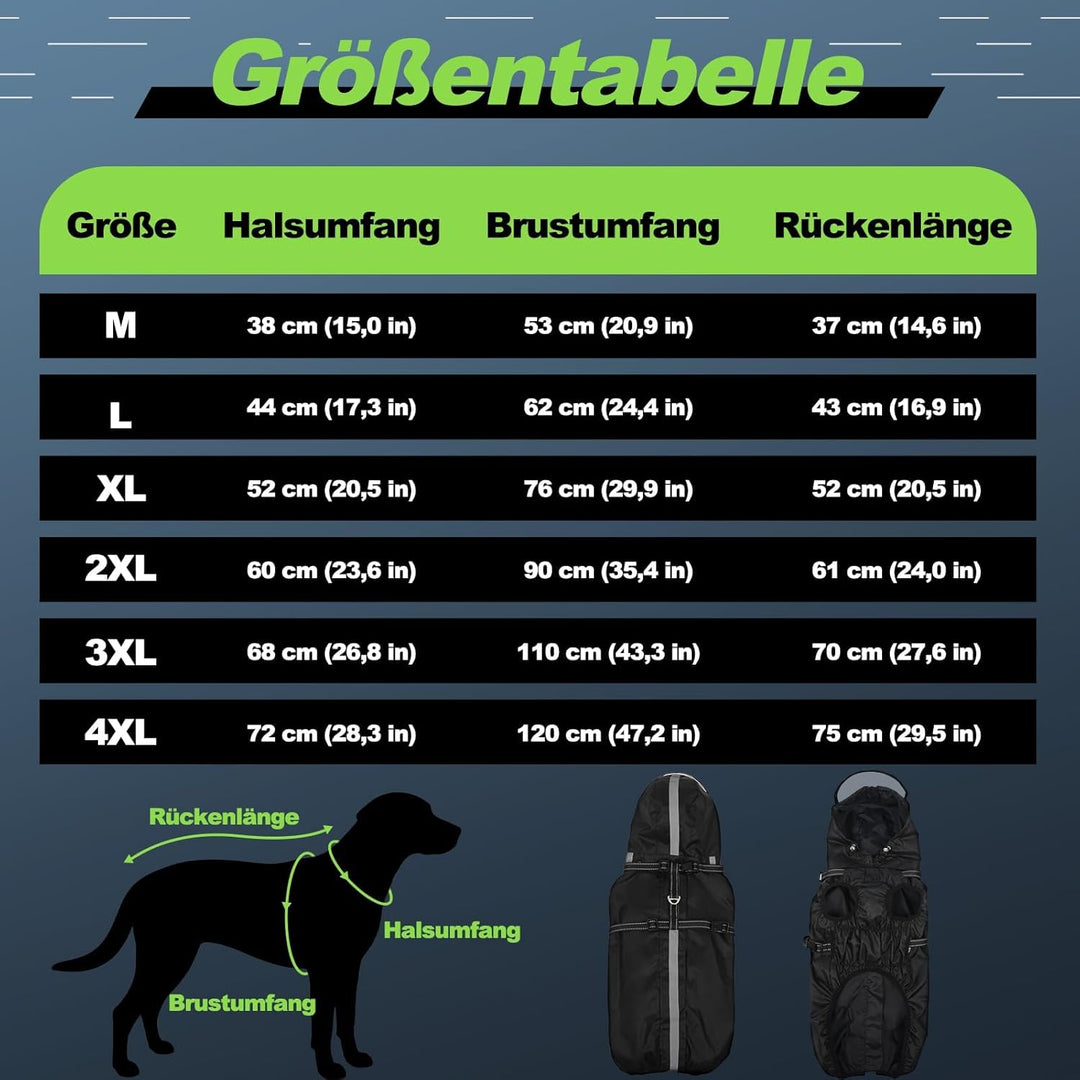 Hunderegenmantel wasserdicht, Regenjacke mit reflektierenden Streifen, H-Brustgeschirr (D-Ring) & Ab