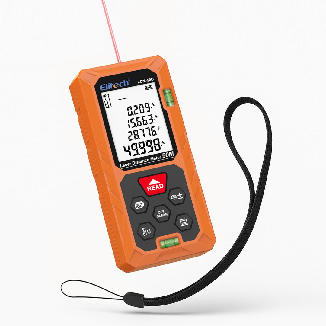 Elitech LDM-50-Series Laser Entfernungsmesser 50m Reichweite, ±2mm Genauigkeit, Flächen-/Volumen-/Py