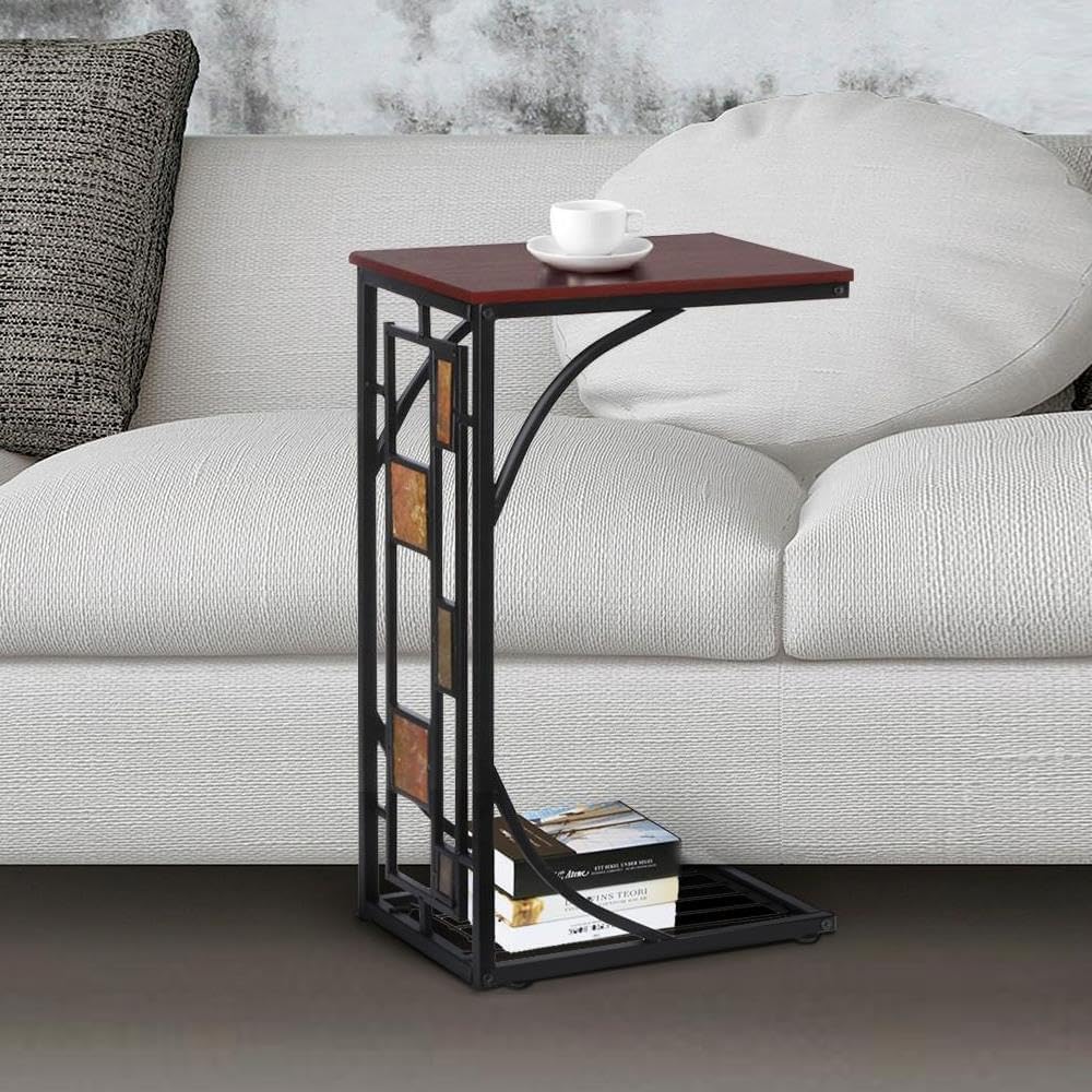 Yaheetech Beistelltisch Stabiler Couchtisch C- Form Kaffeetisch Teetisch Industrial Design Wohnzimme