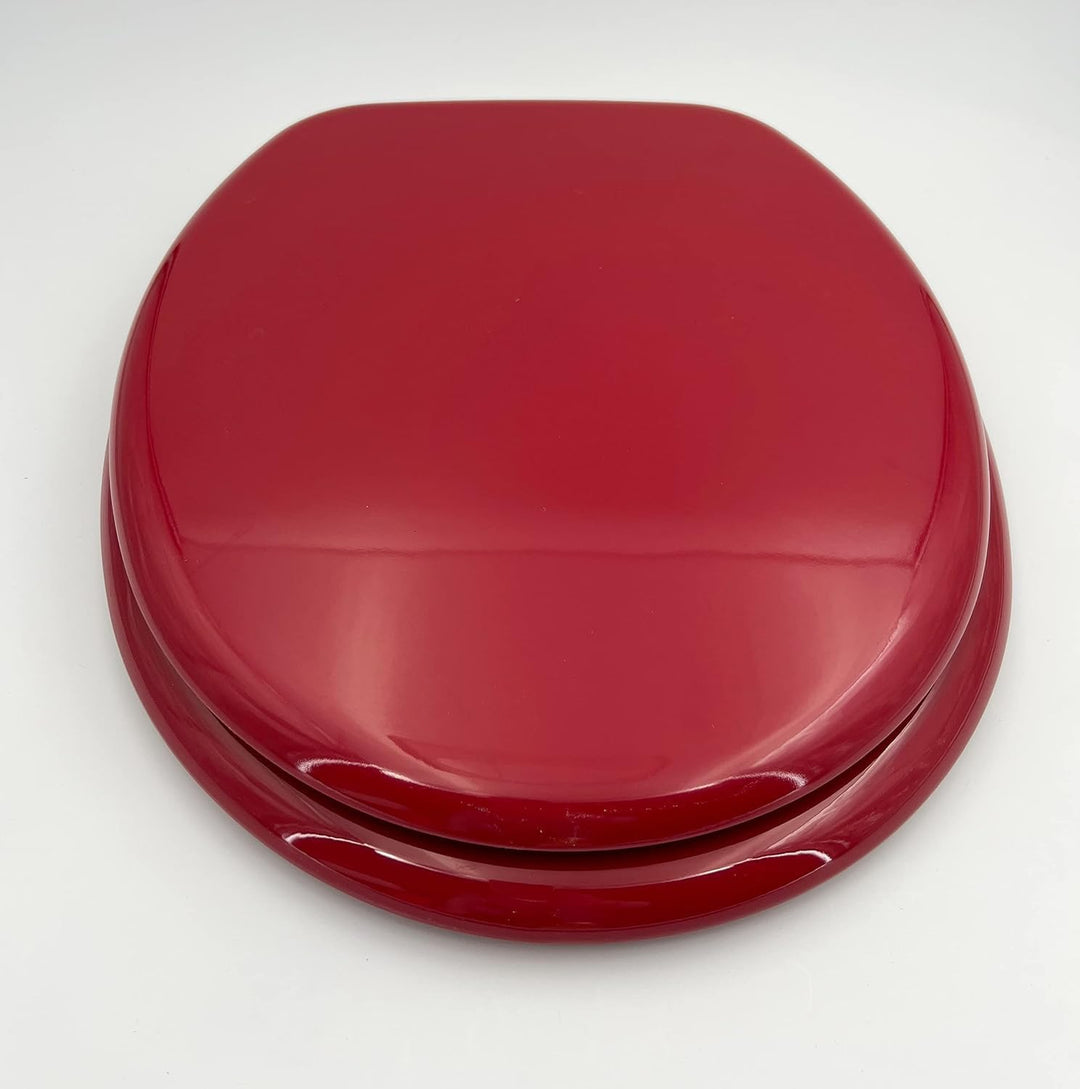 ADOB WC Sitz Klobrille Holzkern Farbe Rot extrem stabil, messing verchromte Scharniere, WC-Brille WC