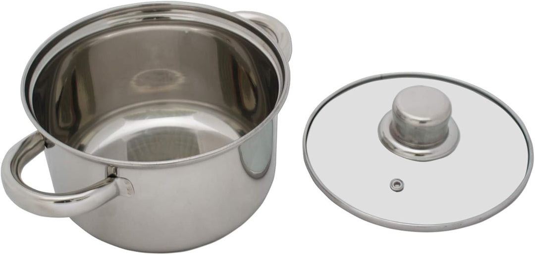 Kochtopf Edelstahl mit Glasdeckel 1 L 14 cm Topf Kochen