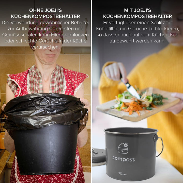 joeji's Kitchen 3,5L gross Biomülleimer für die Küche - Metall Kompost Küchenkomposteimer mit Deckel