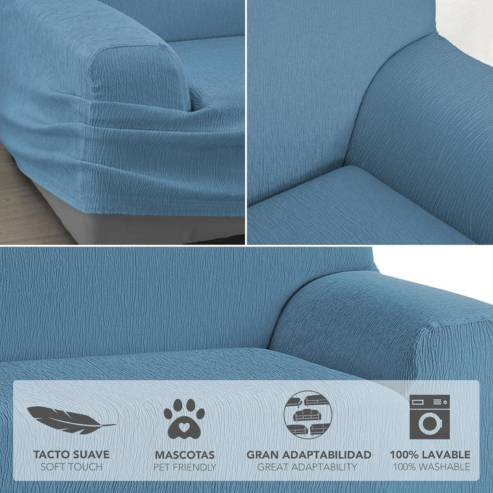 Martina Home Elastischer Sofabezug Modell Emilia 4 Plätze Blau (AZAFATA) 4 Sitzer Blau (Azafata), 4
