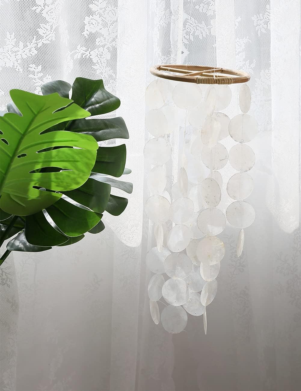ZOYIEP Windspiel Capiz-Muscheln-Perlmutt-Muscheln in Weiss für Heim Hängende Ornamente Kinderzimmer