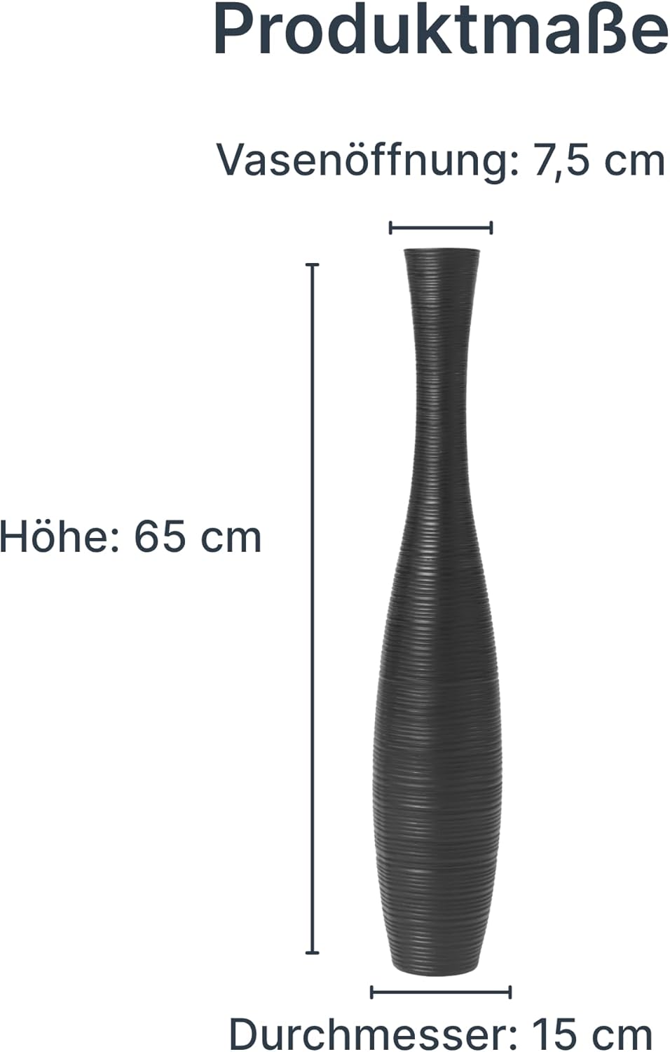Leewadee Grosse Bodenvase für Dekozweige hohe Standvase Design Holzvase, Holz, 90 cm, Schwarz 90 cm