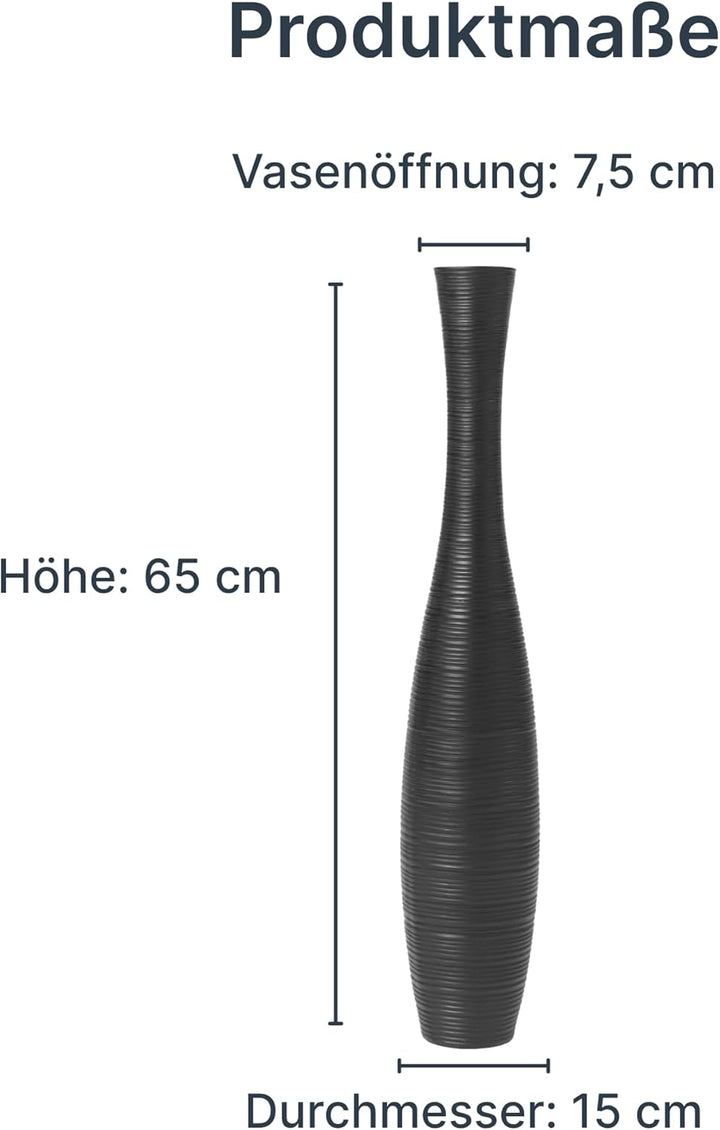 Leewadee Grosse Bodenvase für Dekozweige hohe Standvase Design Holzvase, Holz, 90 cm, Schwarz 90 cm