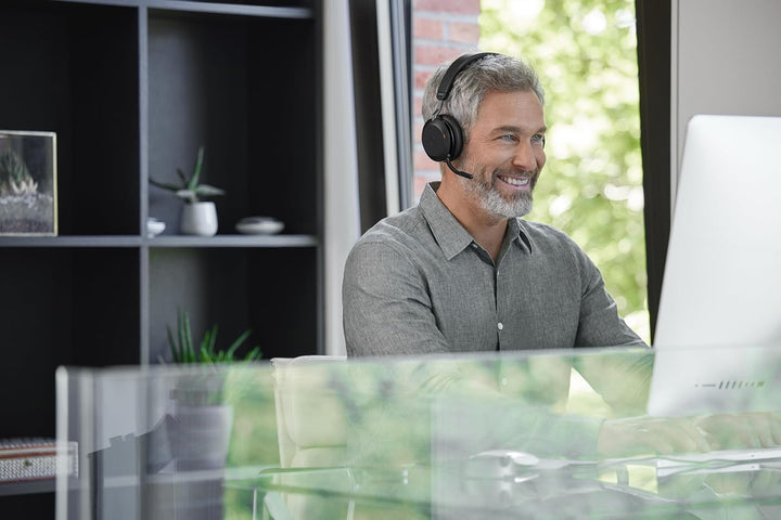 Jabra Evolve2 75 Wireless PC Headset mit Ladedock, 8-Mikro-Technologie - Dual-Foam-Stereo-Kopfhörer