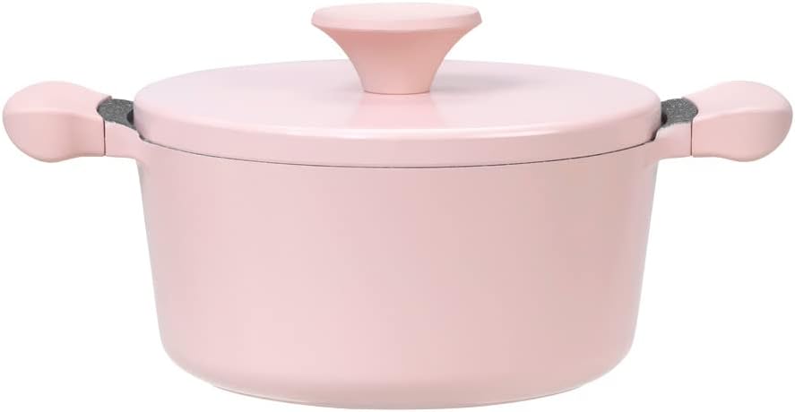 AKIS LE MACARON Pfannenset 4-Teilig, Bratpfanne 24/28cm Topf 20cm mit Deckel aus Aluminium Pastellro