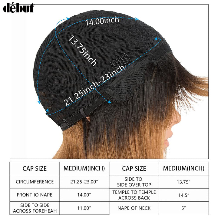 DÉBUT Echthaar Perücke mit Pony kurz Perücke Bob Pixie 10A brasilianisches Virgin Remy Hair 25 cm 10