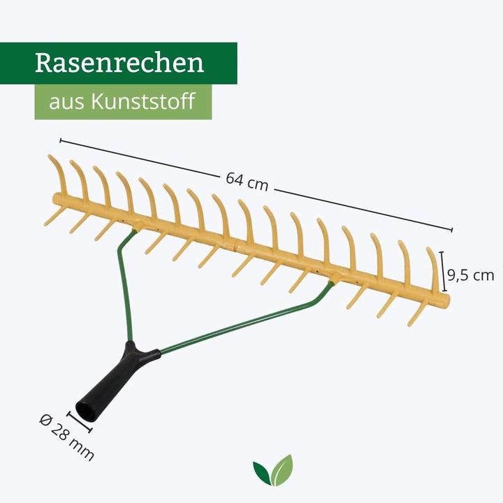 Rekord Rasenrechen 64 cm, Stabiler Kunststoff-Rechen mit 16 und 12 Zinken, ohne Stiel - Gartenrechen