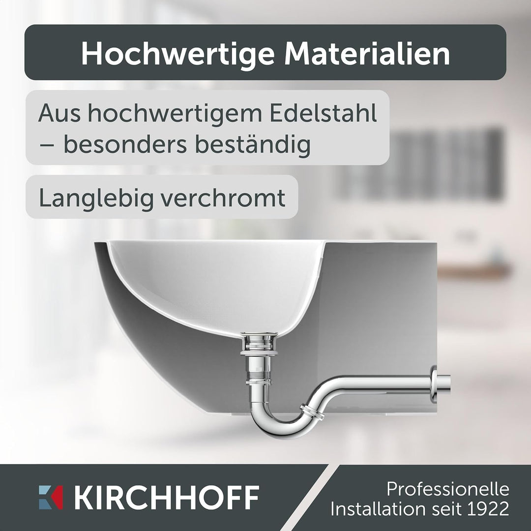 KIRCHHOFF Siphon Bidet, Siphon mit Abflussrohr und Tauchrohr passend für Bidets, Universal Syphon mi