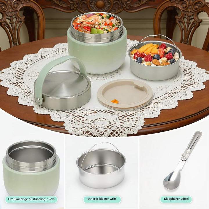 VINATO 1.2L Thermobehälter Für Essen Thermo Lunchbox Bento Box Erwachsene mit Edelstahl, Auslaufsich