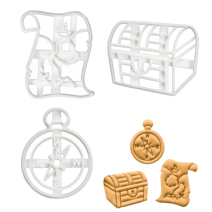3er Set Schatzsuche Ausstechformen (Formen: Schatzkarte, Schatztruhe und Kompass), 3 Teile, Bakerlog