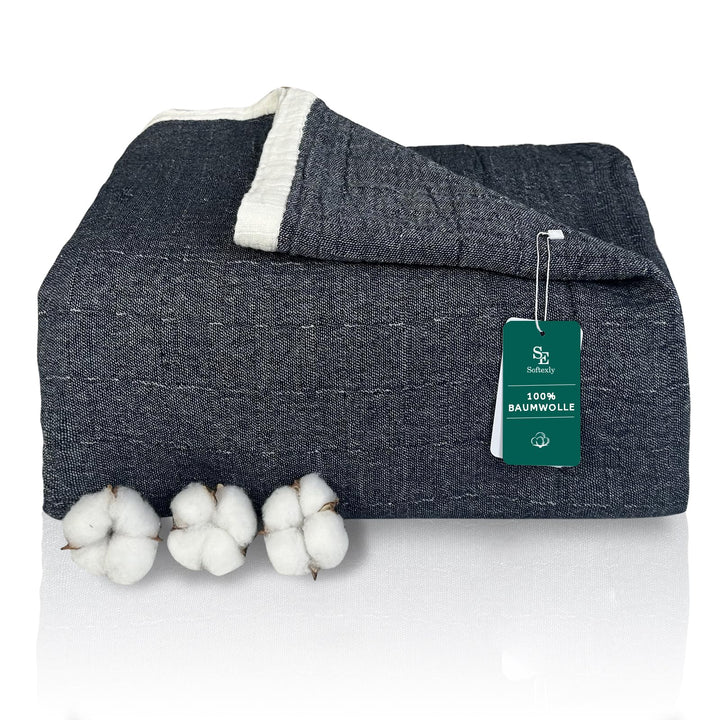 SE SOFTEXLY Musselin Decke 150 x 200 aus 100% Baumwolle, Weiche und Atmungsaktive Kuscheldecke, Leic