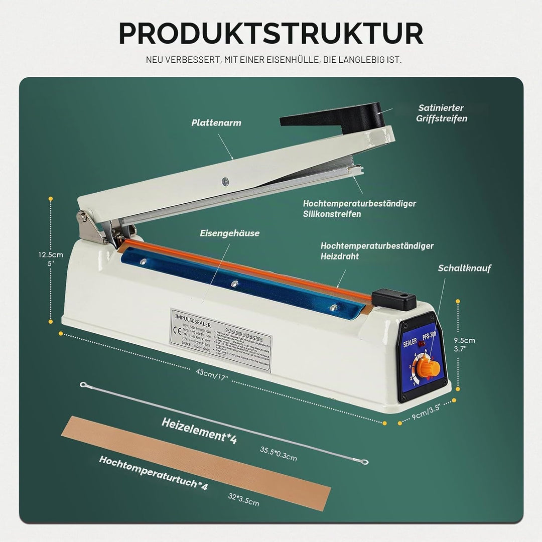 300 mm Heisssiegelgerät Folienschweissgerät 3mm Dichtungsbreite Balkenschweissgerät Versiegelungsger