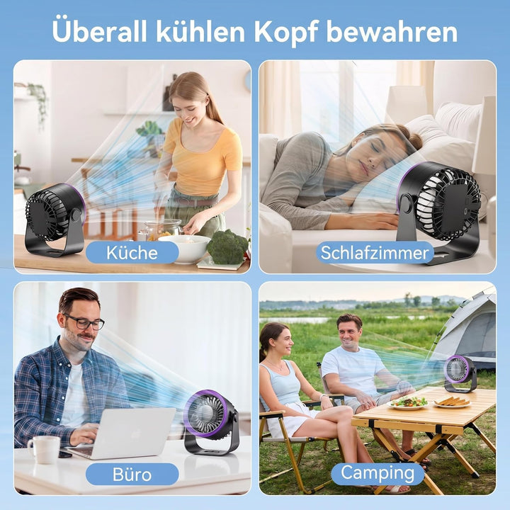 SHINER USB Ventilator Klein Leise, Akku Tischventilator mit 100 Stufen & Kraftvoller Luftstrom, Digi