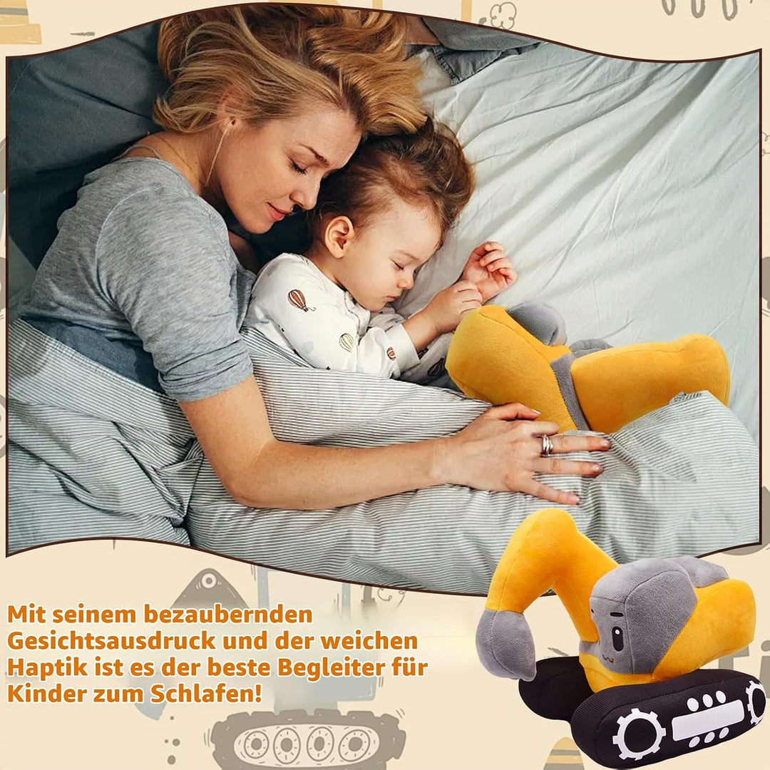 Süsses Bagger Kuscheltier für Kinder – 26x23cm Plüsch Bagger Spielzeug mit realistischem Design, wei