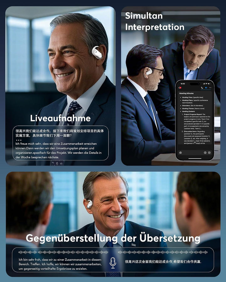 Real-Time AI Translation Earbuds, 198 Language Translator Earbuds, German-English Translator, AI Übe