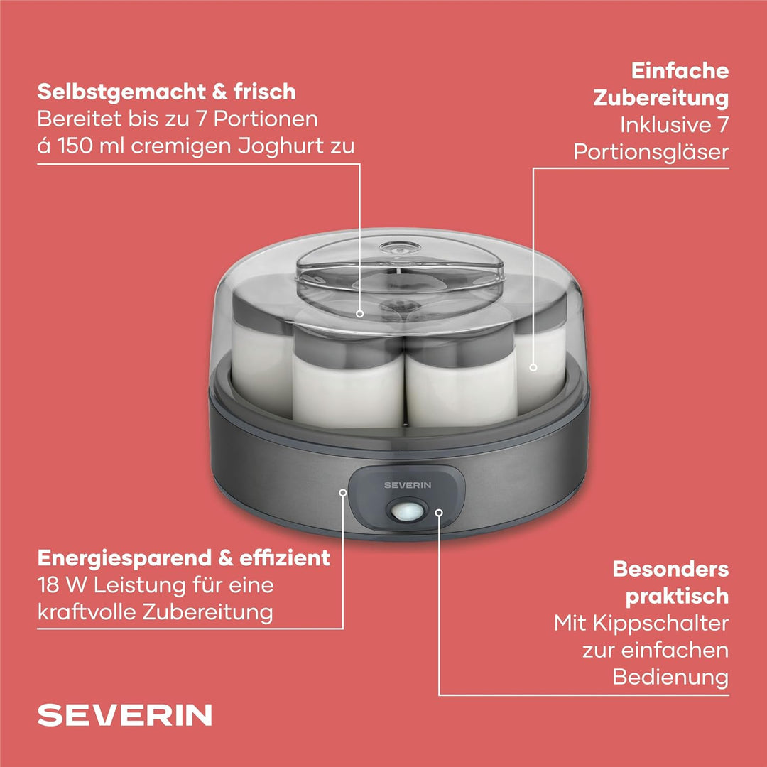 Severin Joghurtbereiter, griechischer Art, inkl. 7 Joghurtgläser á 150ml für 1L selbstgemachten Jogh