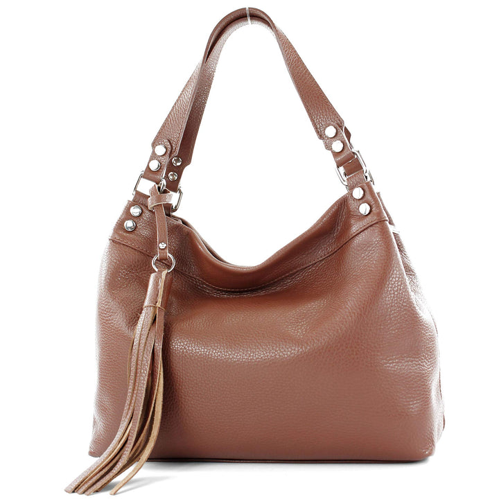 modamoda de - T201 - ital. Damen Schultertasche aus Echtleder Schokoladenbraun, Schokoladenbraun