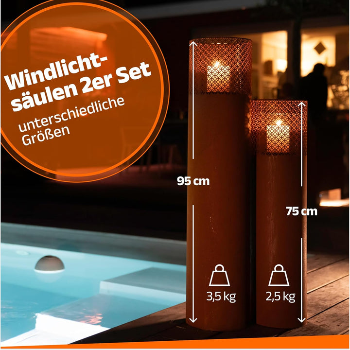 BENTSON Windlichtsäule I 2er Set I Deko-Säule für Garten im Rost Industrial Design I Windlicht für d