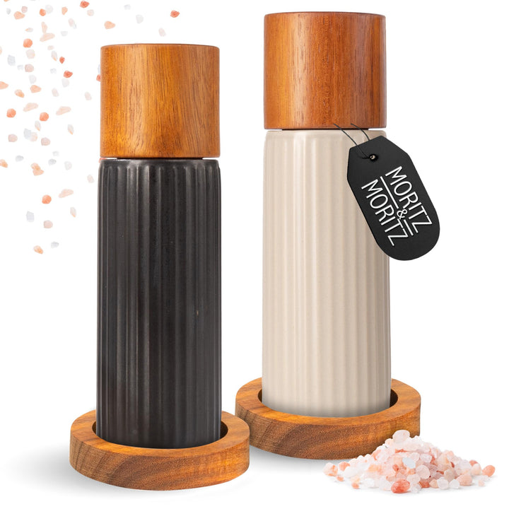 Moritz & Moritz PEPE Gewürzmühle 2er Set anthrazit/creme - Salz und Pfeffermühle aus Steinzeug & Aka