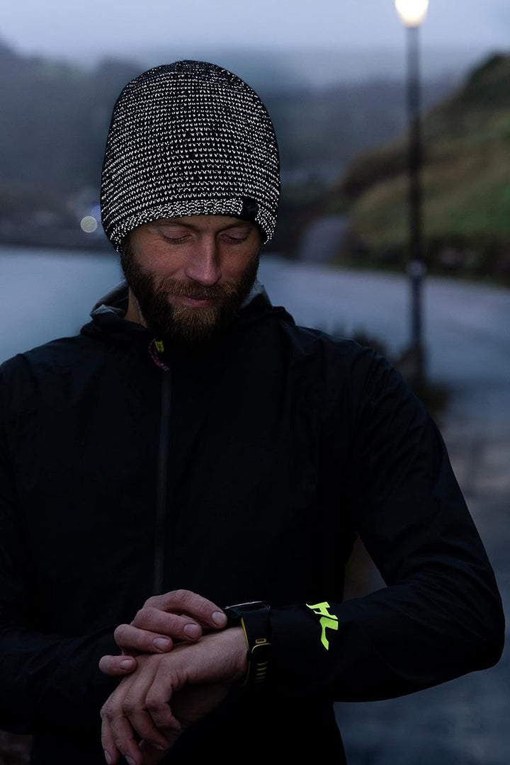 SealSkinz Led Roll Cuff Mütze Unisex Schwarz XXL Strickmütze mit reflektierenden Nähten, Schwarz XXL