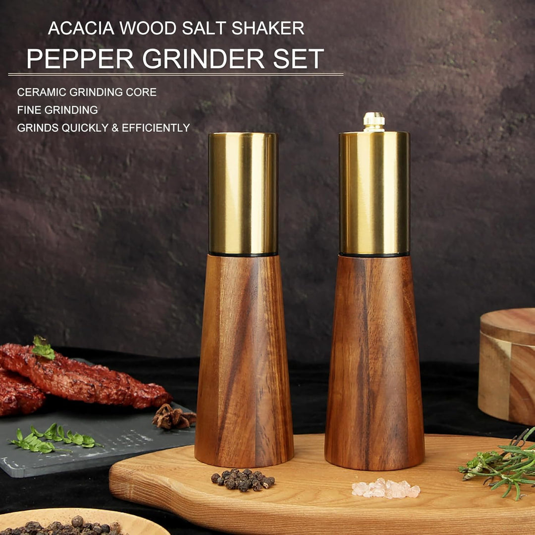 Set aus Salzstreuer und Pfeffermühle Manuelle Pfeffermühle Mit Holzsockel Mahlwerk aus Keramik Einst