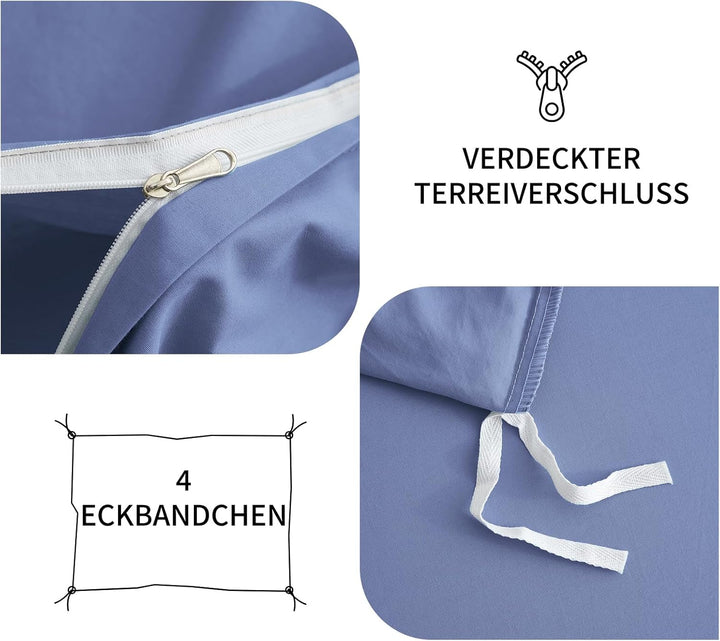 Luowei Bettwäsche 155x220 3 Teilig Blau Einfarbig Uni weich und leicht 110g/m² Renforcé Mikrofaser 1