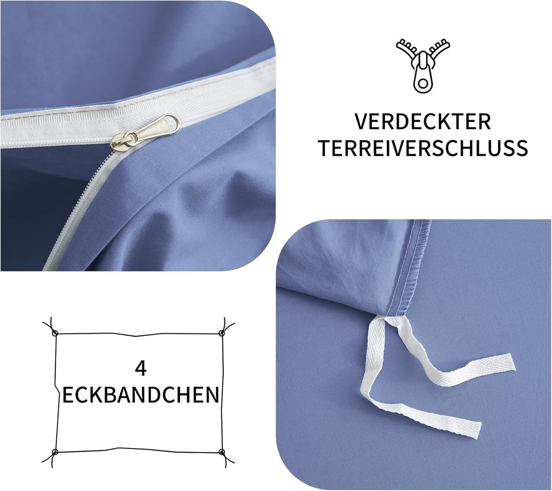 Luowei Bettwäsche 155x220 3 Teilig Blau Einfarbig Uni weich und leicht 110g/m² Renforcé Mikrofaser 1
