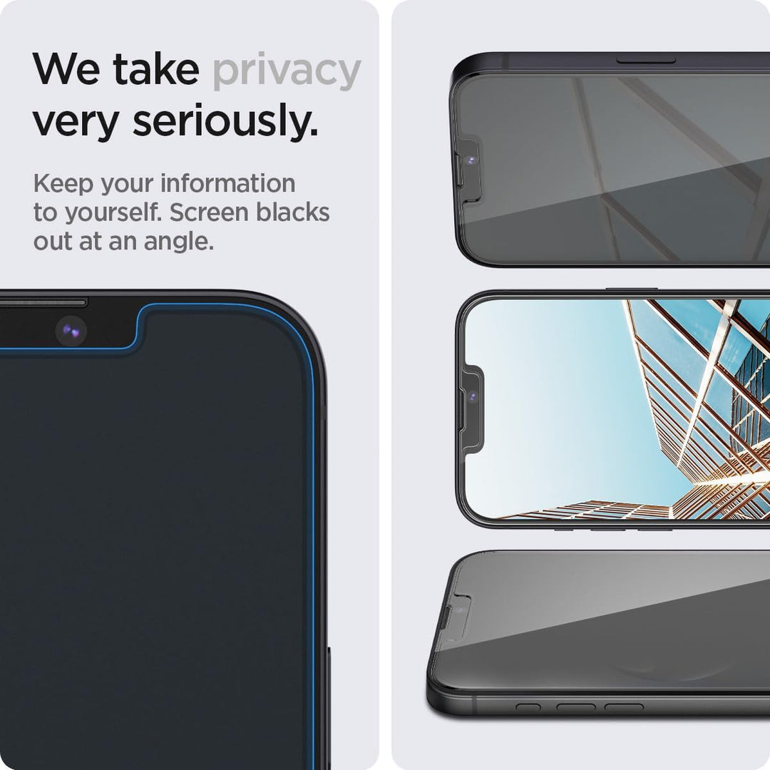 Spigen Glas.tR EZ Fit Sichtschutz Schutzfolie kompatibel mit iPhone 14, iPhone 13, iPhone 13 Pro, 2