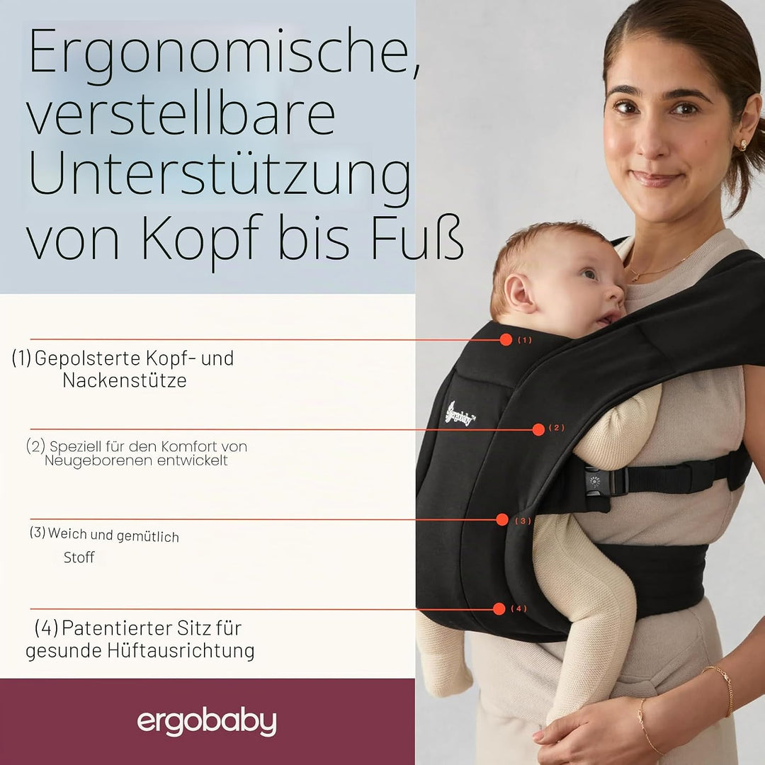 Ergobaby Babytrage für Neugeborene ab Geburt Extra Weich, Embrace Bauchtrage Baby-Tragetasche Ergono