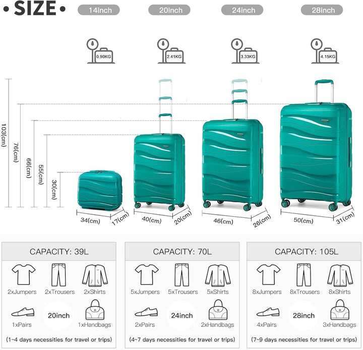 KONO Koffer Trolley 55cm Reisekoffer Leicht Hartschalenkoffer mit TSA Schloss Zwillingsrollen Rollko