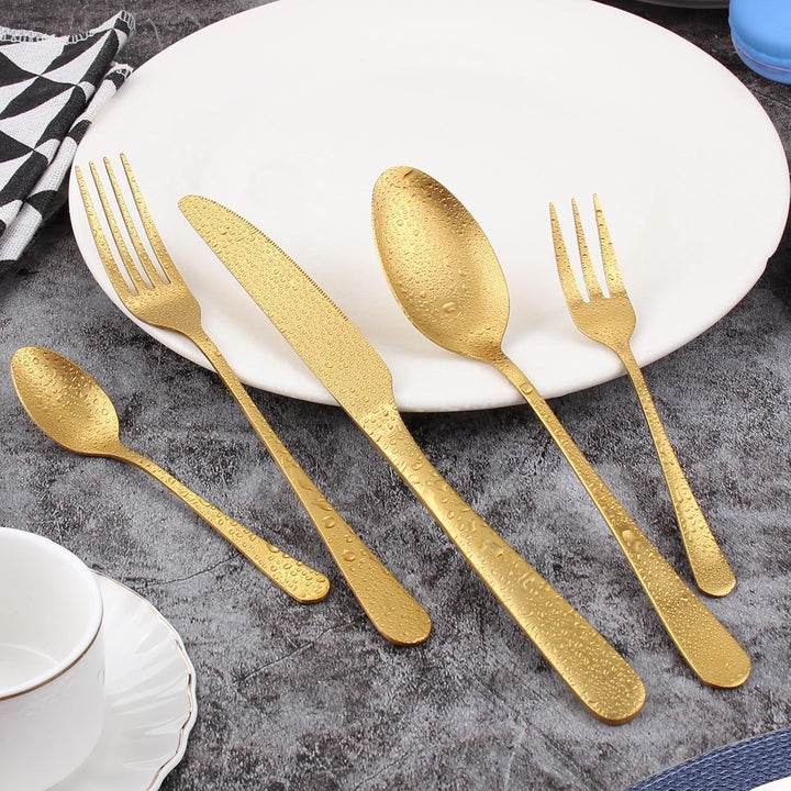Besteck Set für 6 Personen Goldenes,30 teilig Titanium Gold Essbesteck Set inkl. Messer,Gabel,Löffel