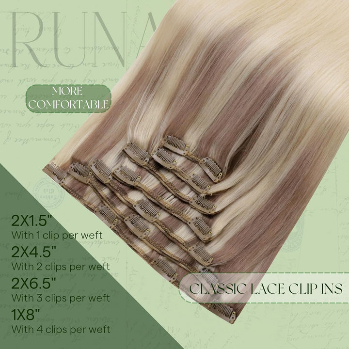RUNATURE Clip in Extensions Echthaar Balayage 50cm Blond Ombre Platinblond Remy Haarverlängerung 120