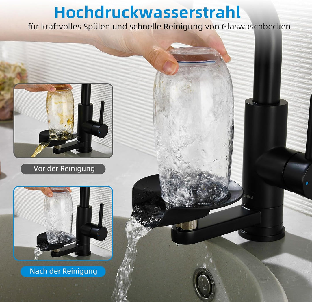 Waschtischarmatur Mynaiad mit Glasspüler, Ausziehbarer Einhebelmischer mit Drei-Auslauf-Modi, Wasser