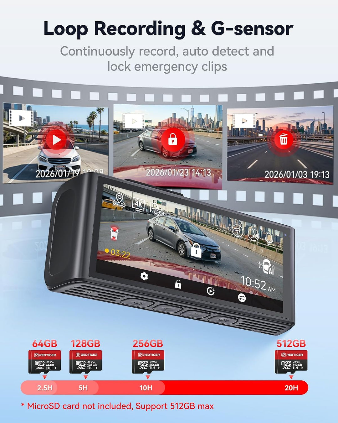 REDTIGER F7NA 4K Dashcam Vorne Hinten, STARVIS 2 IMX678 8MP Ultra HD Autokamera, 5.8GHz WLAN(20MB/s)