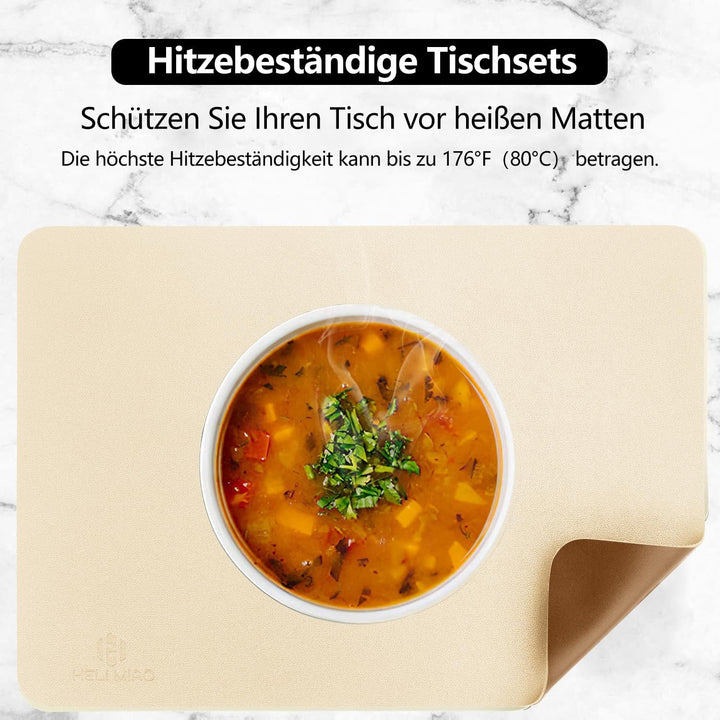 Tischsets Abwaschbar,Platzsets Abwischbar,Tischset Leder,Hitzebeständig Doppelseitigen I 4er Set Pla