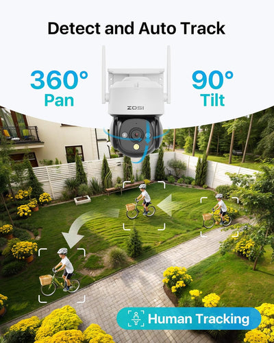 ZOSI 1080p WLAN Überwachungskamera Aussen mit Plug-in Strom, 360° Pan Tilt 2MP WLAN Domekamera, AI P