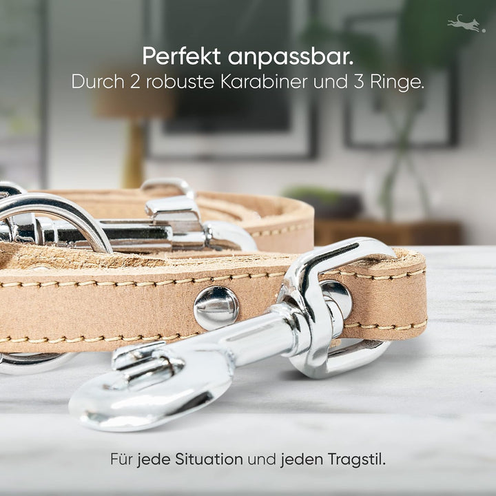 FREUDENTIER® Hundeleine aus Leder (LWG Gold Zertifiziert) 2m, 3-Fach verstellbare Führleine, liebevo