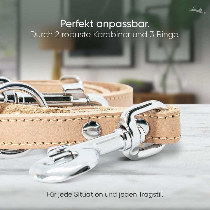 FREUDENTIER® Hundeleine aus zertifiziertem Leder 2m, 3-Fach verstellbare Führleine, liebevoll in Hol