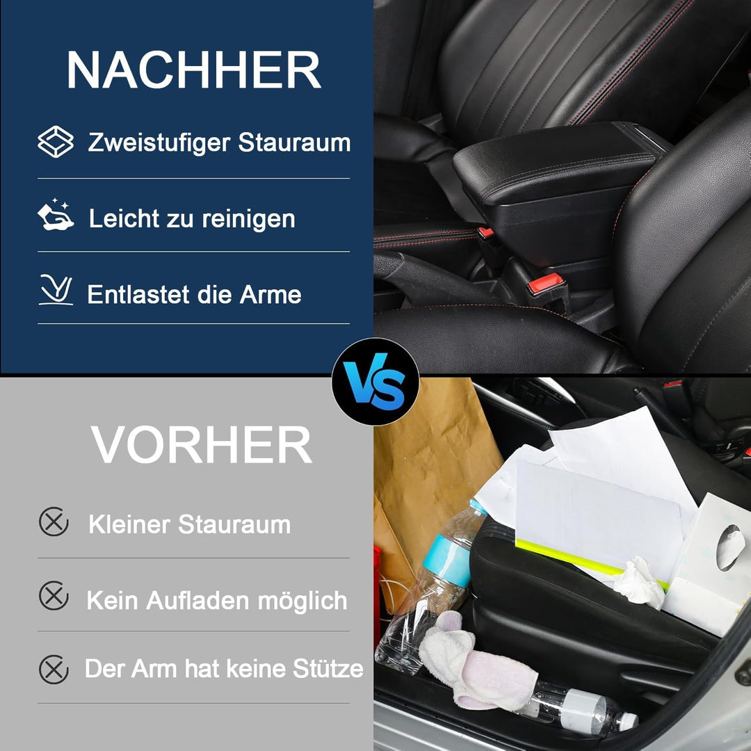 KAERGK Auto Armlehne für Kia Picanto 2006-2019 Doppelschicht Mittelkonsole Grosse Aufbewahrungsbox m