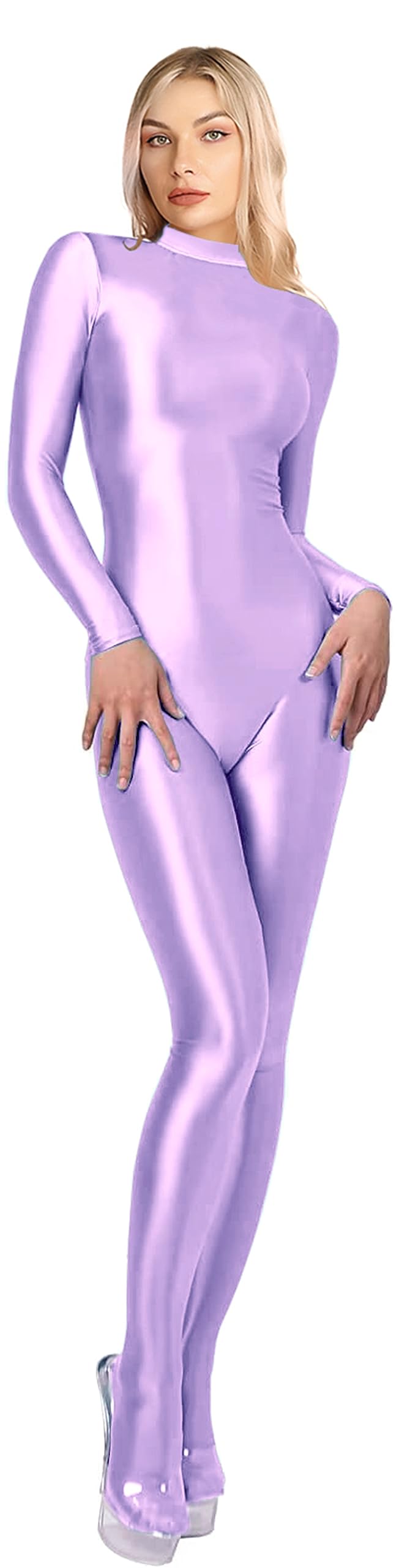 SOFSOT 200D blickdichter Einteiler Badeanzug High Stretch Glänzender Body Reissverschluss Rücken M L