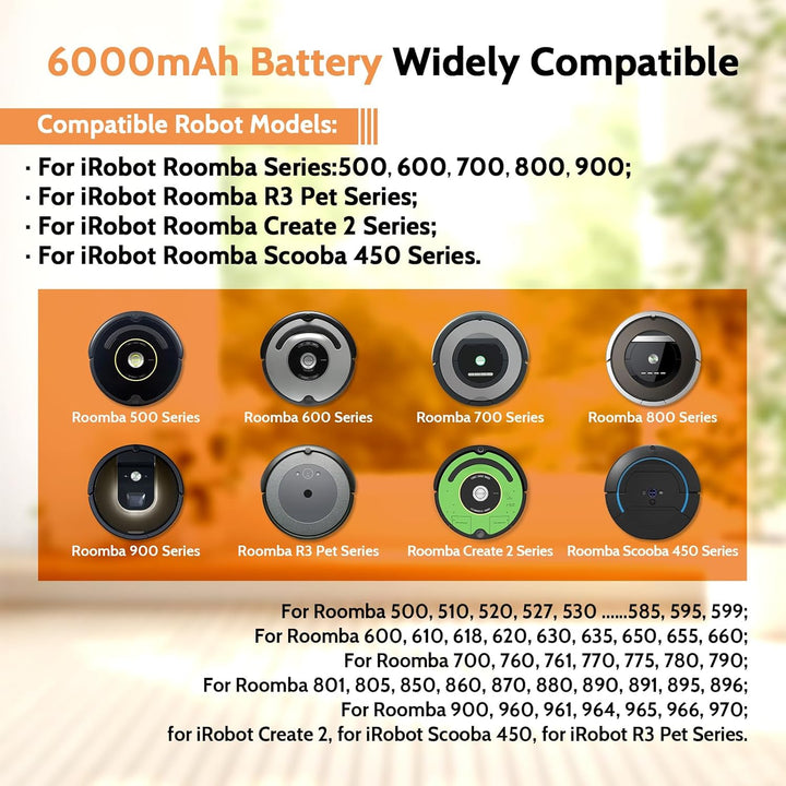 6000mAh Ersatzakku Kompatibel für iRobot Roomba 500 600 600 700 800 900 Serie für Roomba 960 981 970