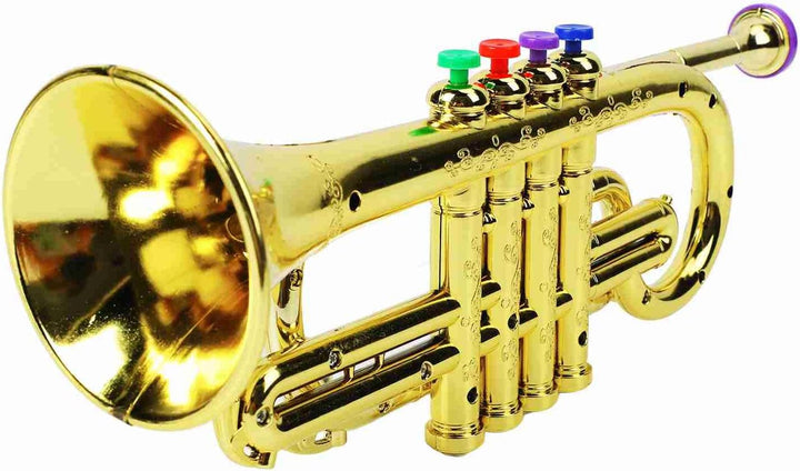 Ejoyous Goldene Trompete, Kindertrompete pädagogisches Musikinstrument mit 4 farbigen Tasten für rea